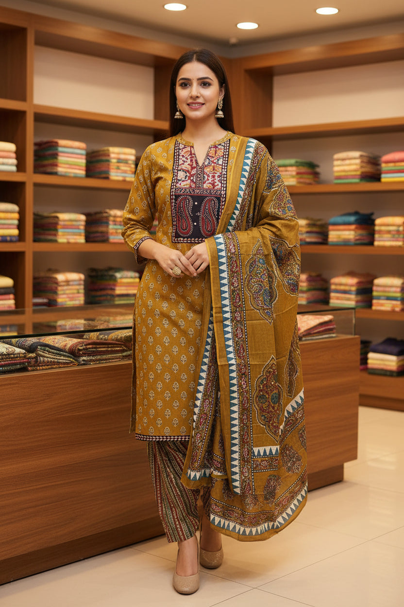 Mustard Printed Suits