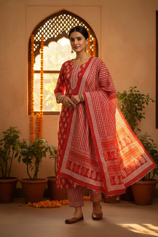 Orange Warli Print Suit