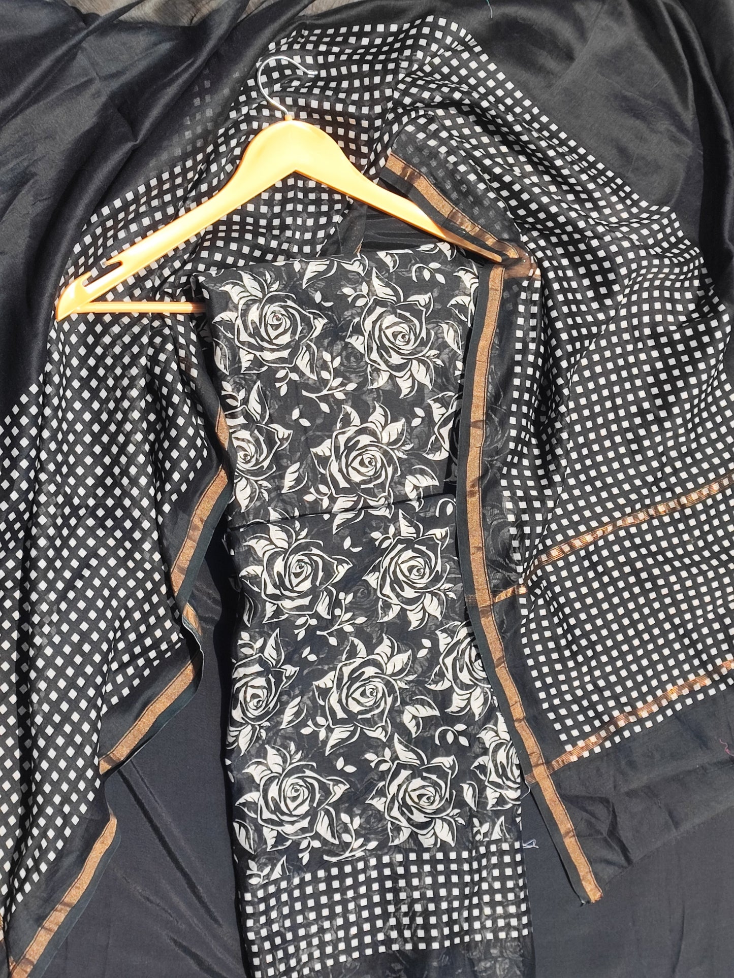 Black White Maheshwari Suit