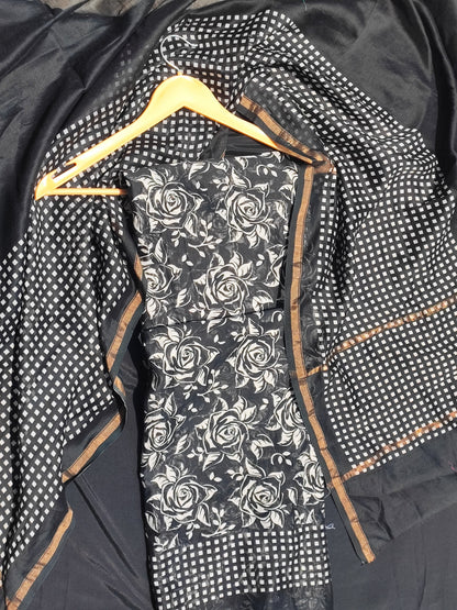 Black White Maheshwari Suit