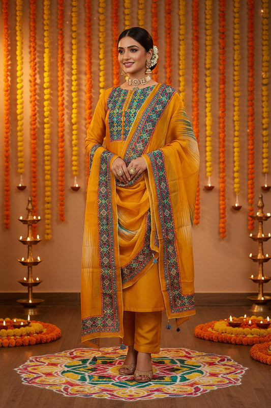 Mustard Patola Print Suit