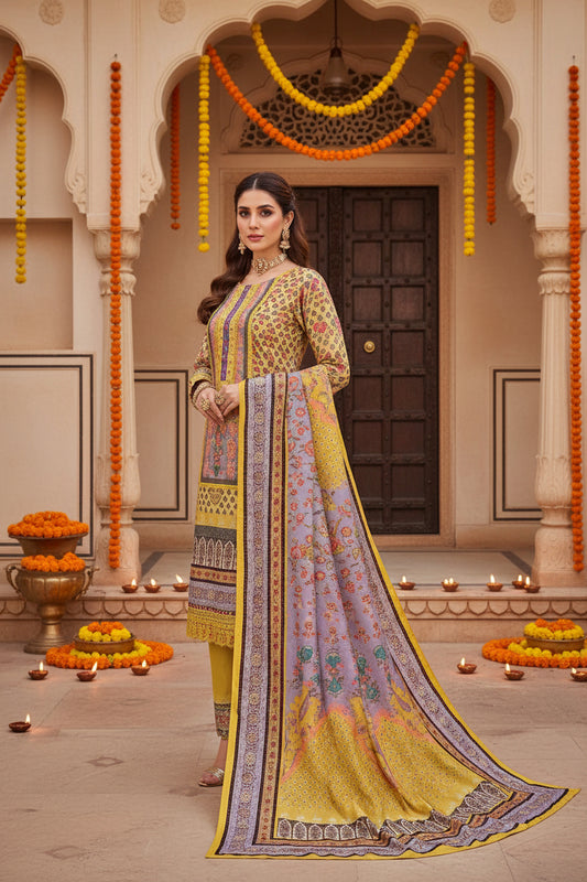 Muslin Mustard Printed suit