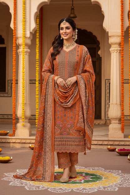 Rust Muslin Printed