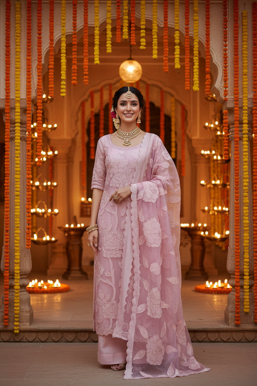 Pink Applique Suit