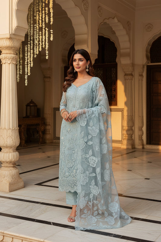 DustyBlue Applique Suit