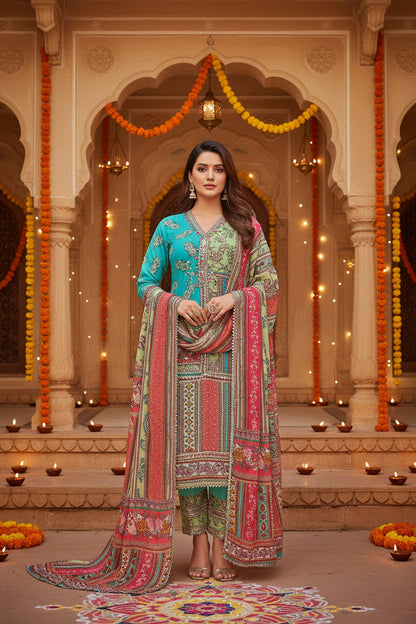 Multi Organza Printed Suit