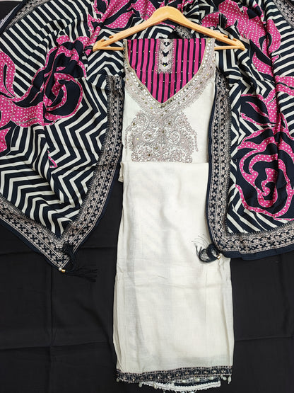 Printed Muslin Ivory Maganta