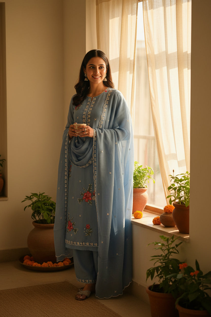 IceBlue Red Flower suit