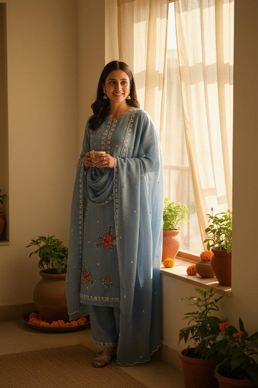 IceBlue Red Flower suit