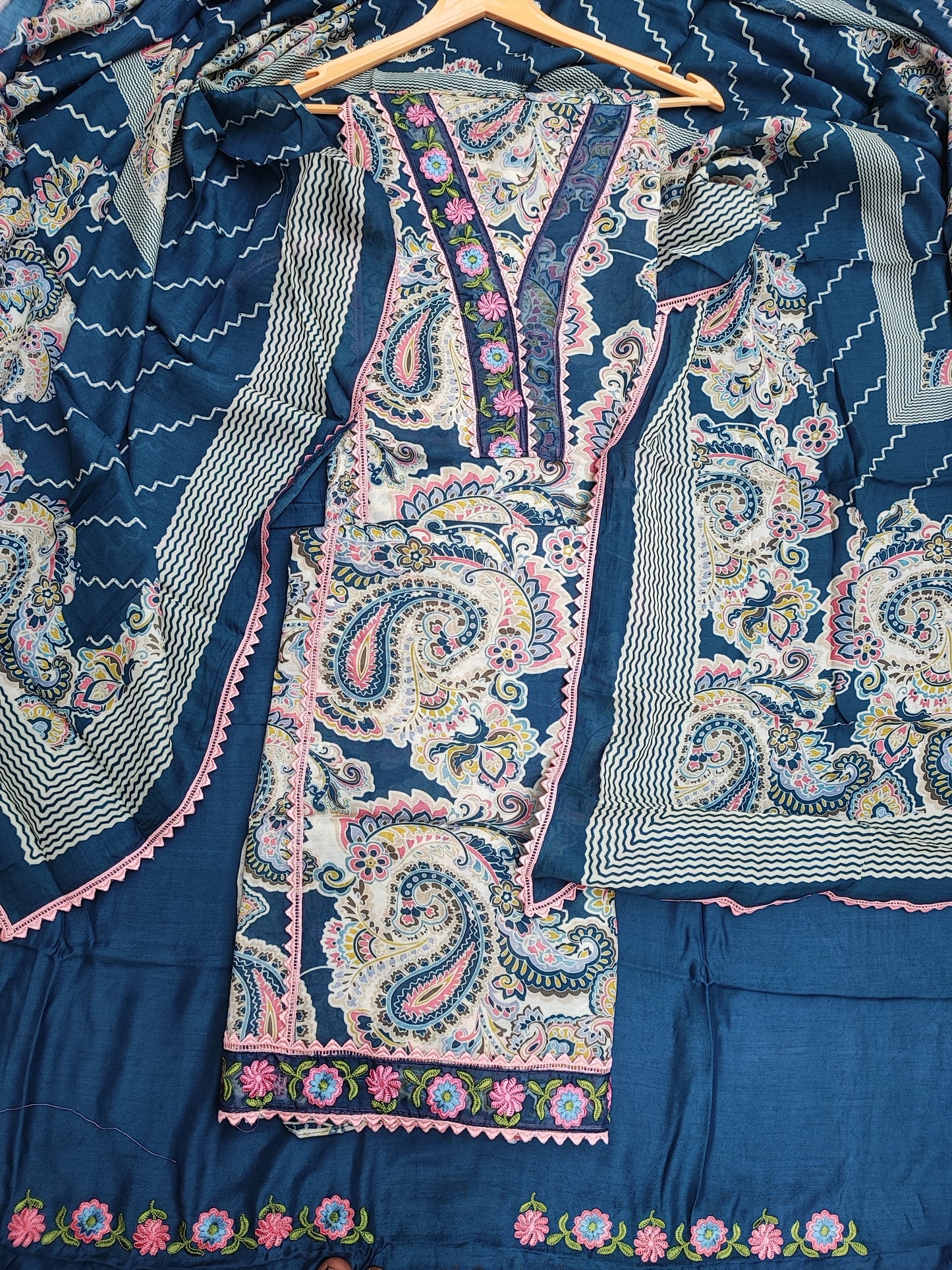 Navi Muslin Printed Suit