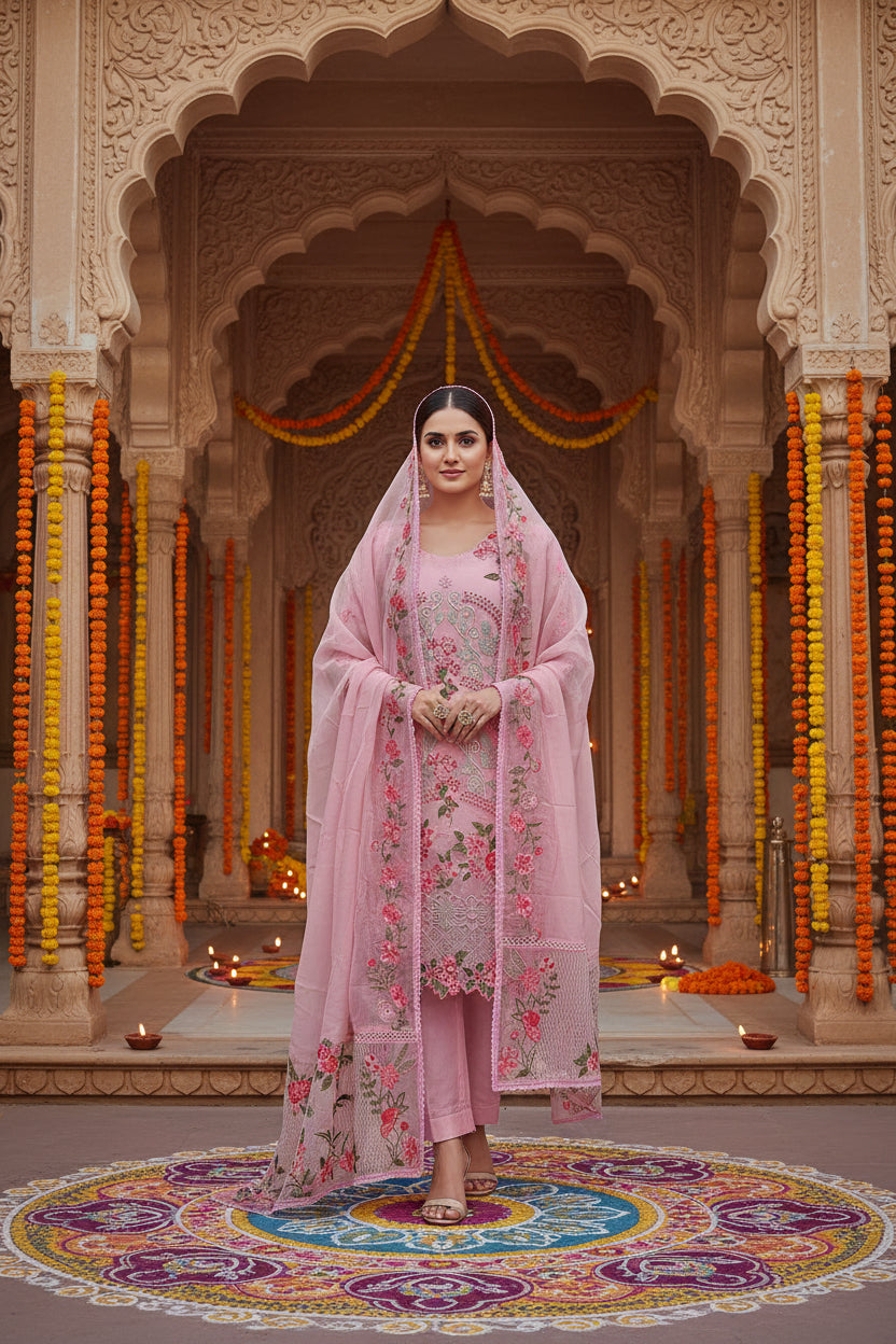 Pink Organza Pak Suit