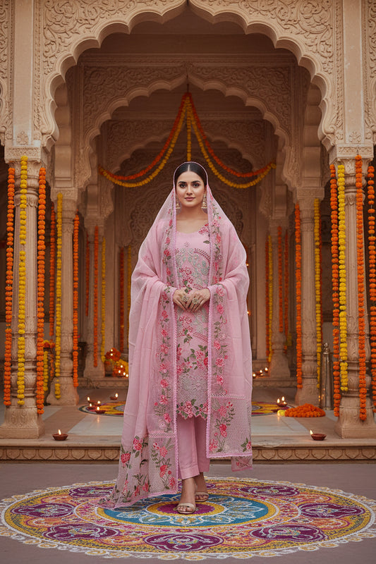 Pink Organza Pak Suit