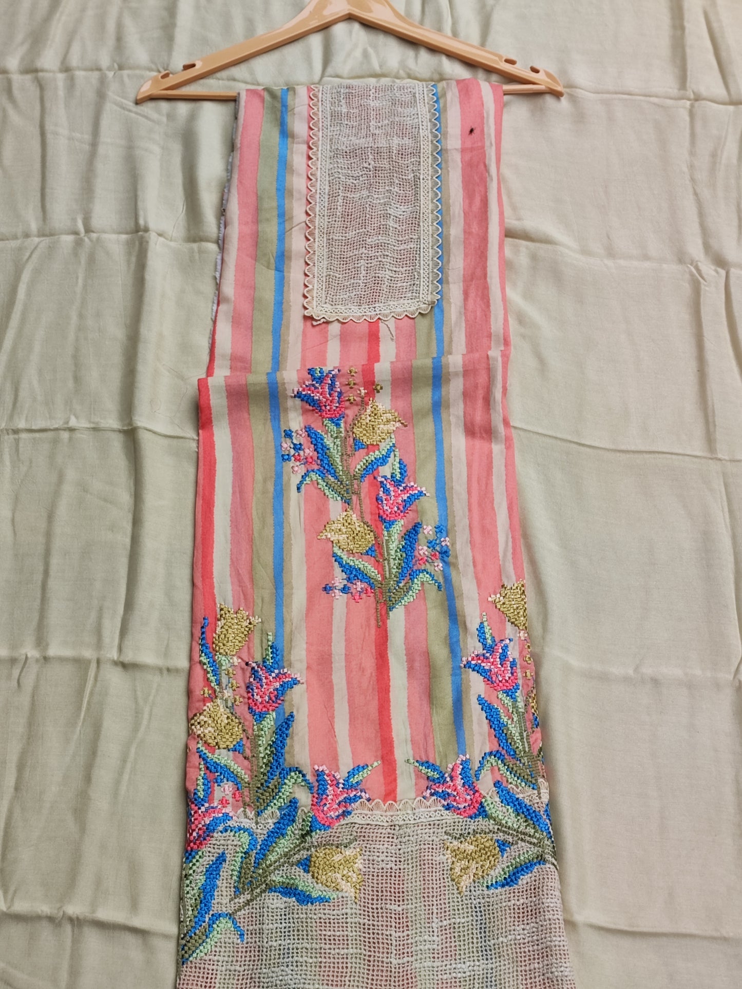 Peach Strips Cotton Suit