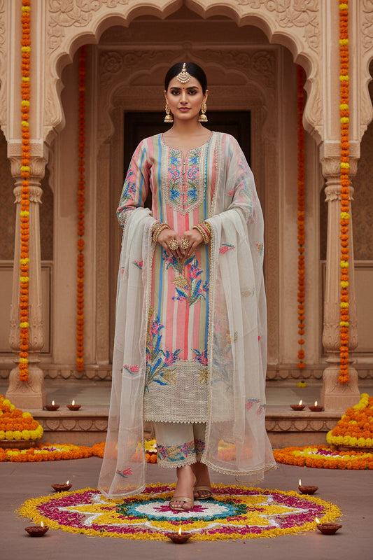 Peach Strips Cotton Suit