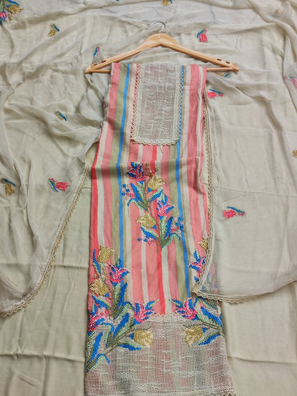 Peach Strips Cotton Suit