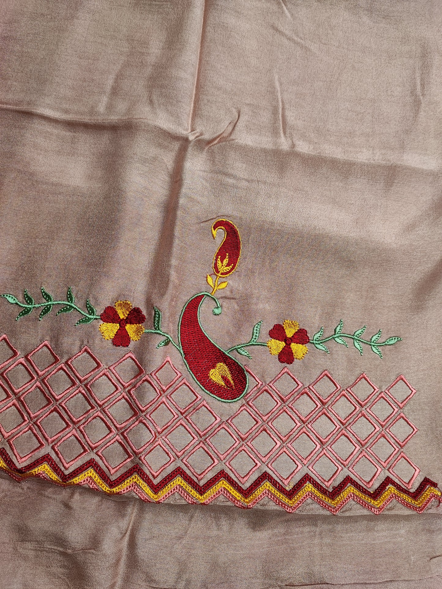 Beige Cotton Printed Suit
