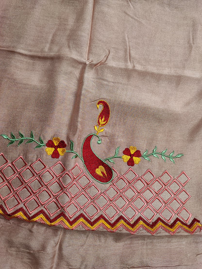 Beige Cotton Printed Suit