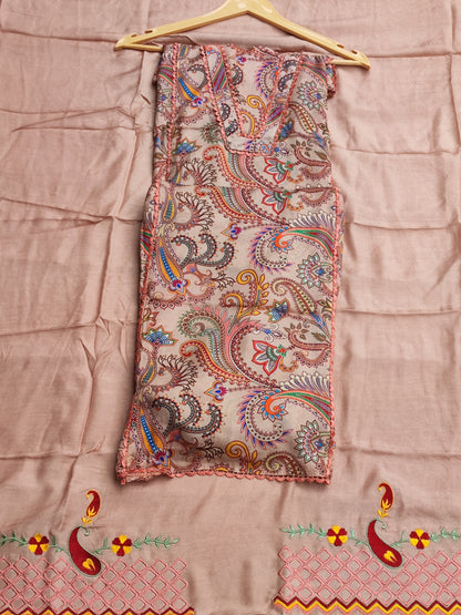 Beige Cotton Printed Suit