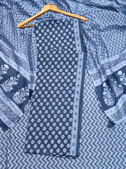Grey Floral Cotton Suit