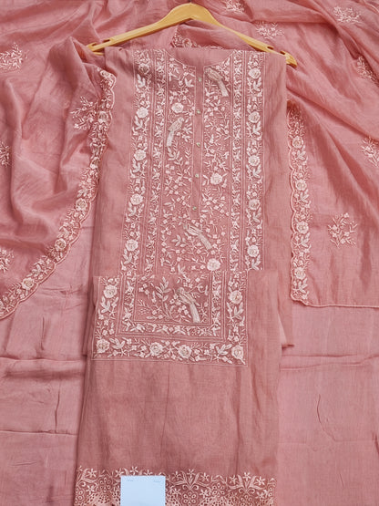 Dusty Pink Mul Suit with Thread Embroidery