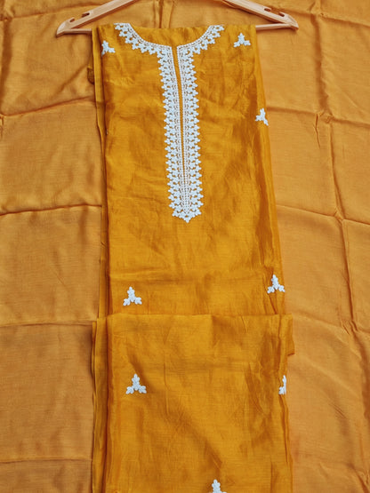 Mustard Muslin Suit with Dori Work