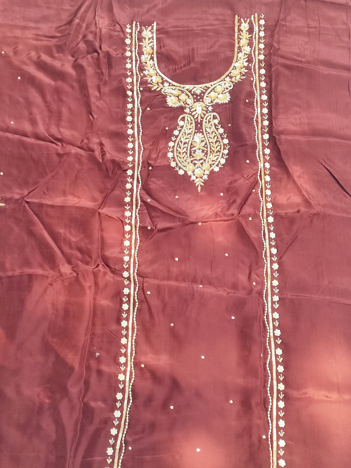 Coffee Crepe Suit with Kali Handwork