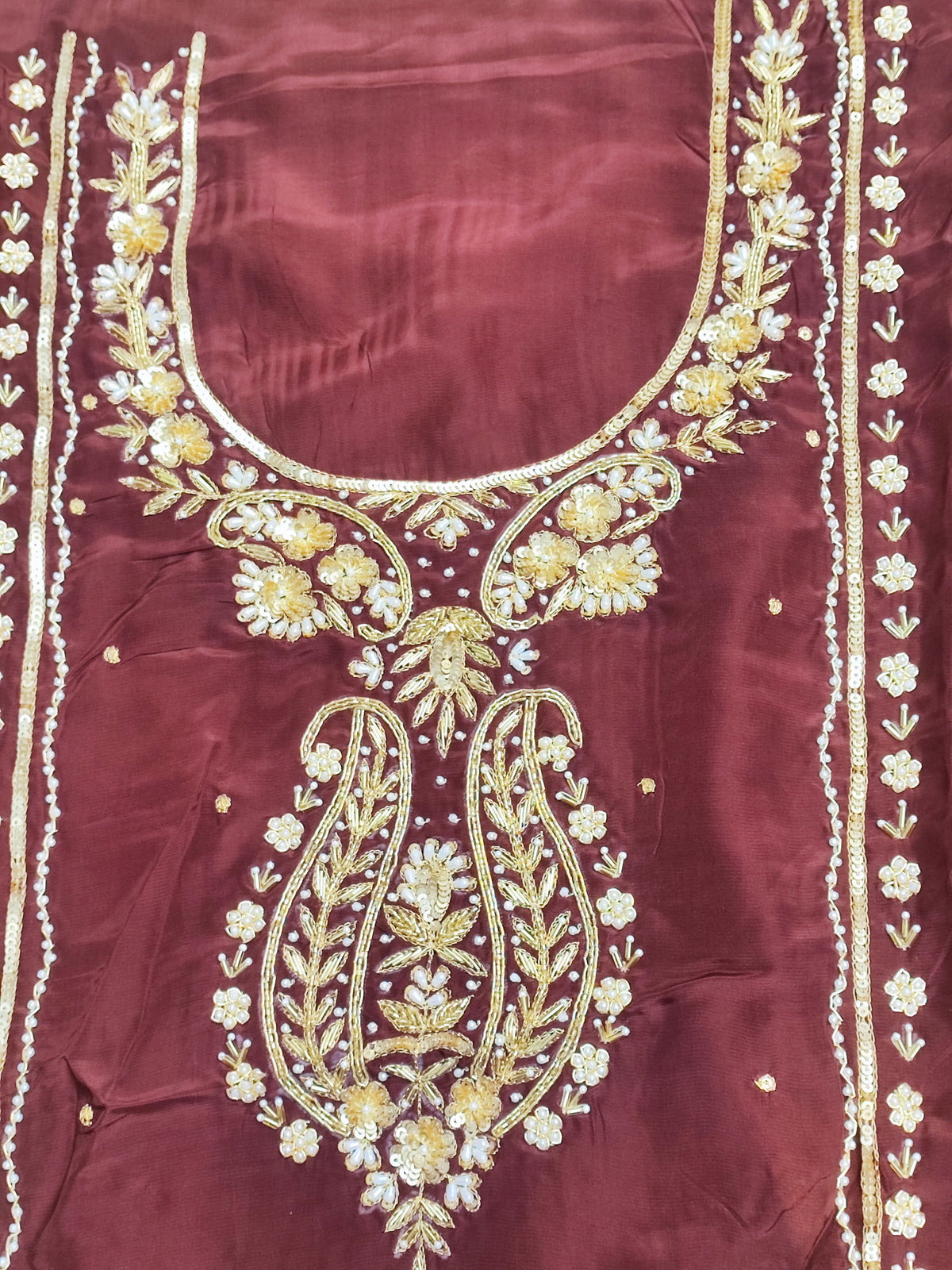 Coffee Crepe Suit with Kali Handwork