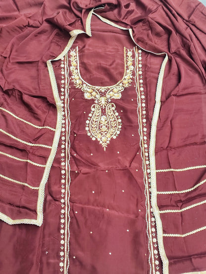 Coffee Crepe Suit with Kali Handwork
