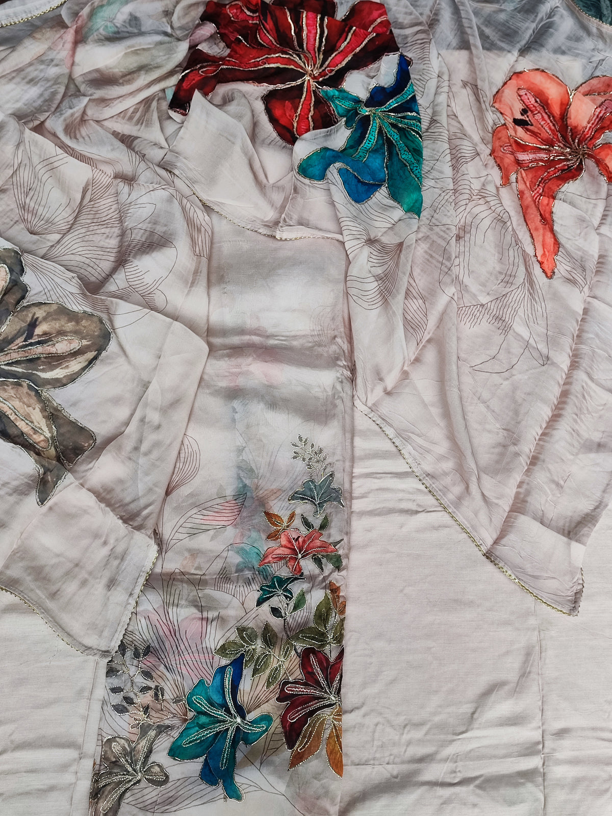 Blush Organza Suit with Floral Digital Print