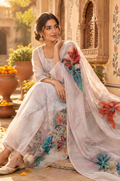 Blush Organza Suit with Floral Digital Print
