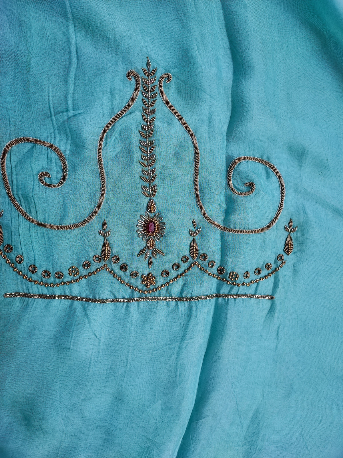 Sea Green Organza Suit with Stone Handwork