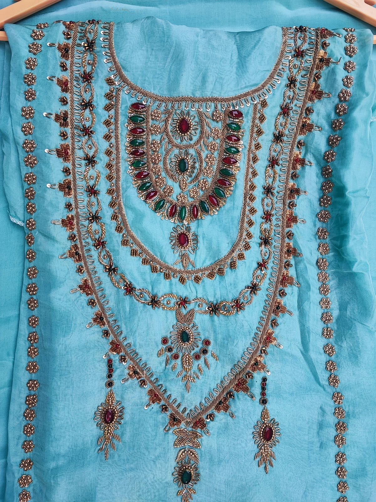 Sea Green Organza Suit with Stone Handwork