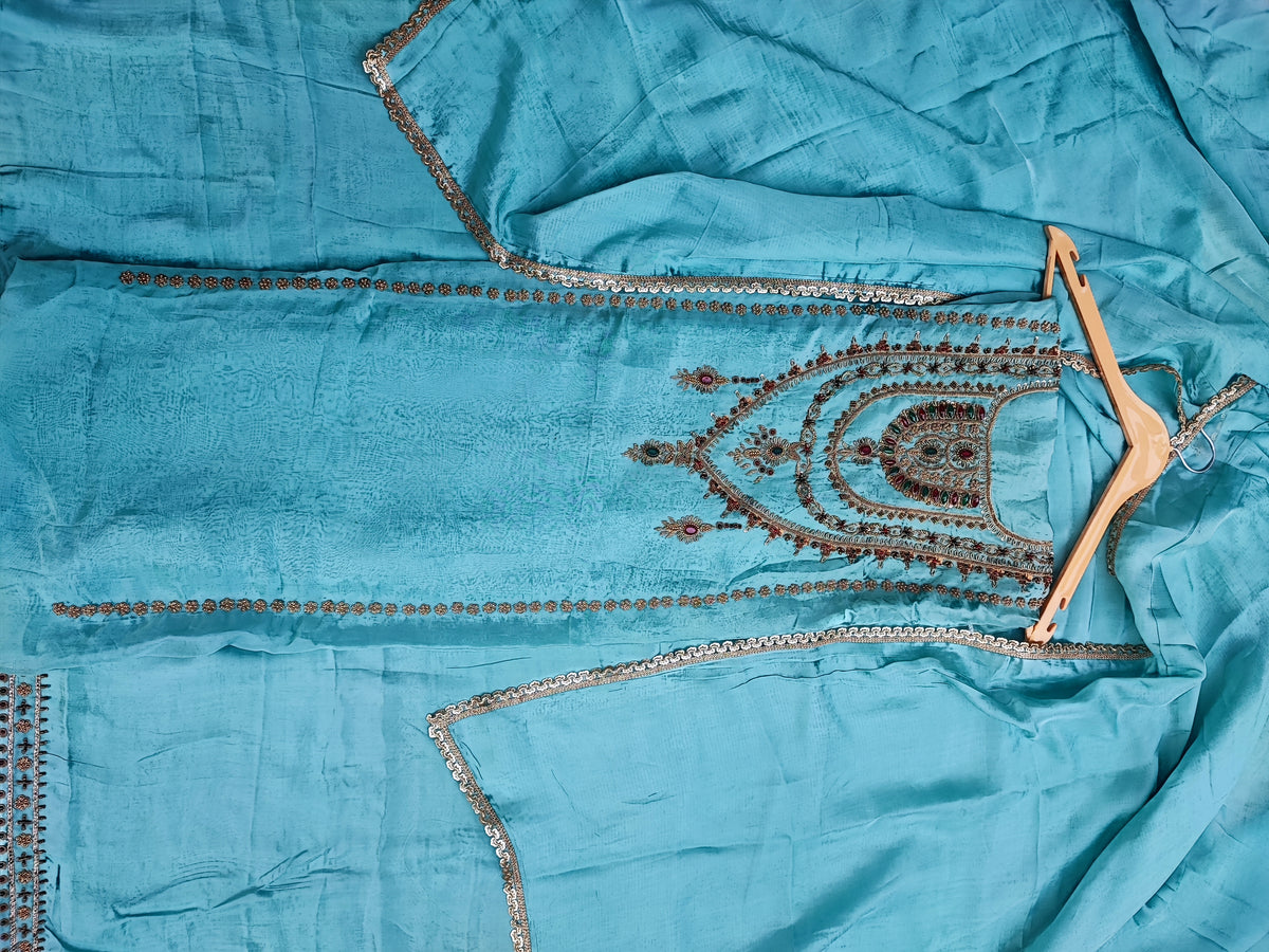 Sea Green Organza Suit with Stone Handwork