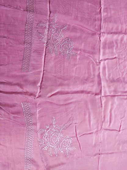 Rose pink crepe bottom with tonal thread work