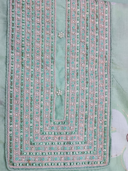 Pastel green cambric cotton shirt piece with white magnolia floral print