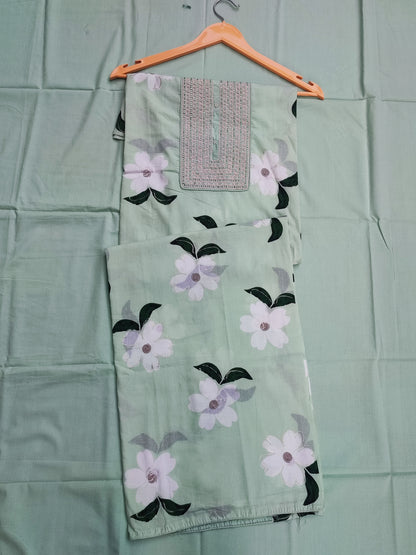 Printed mul dupatta in pastel green with geometric stripe pattern