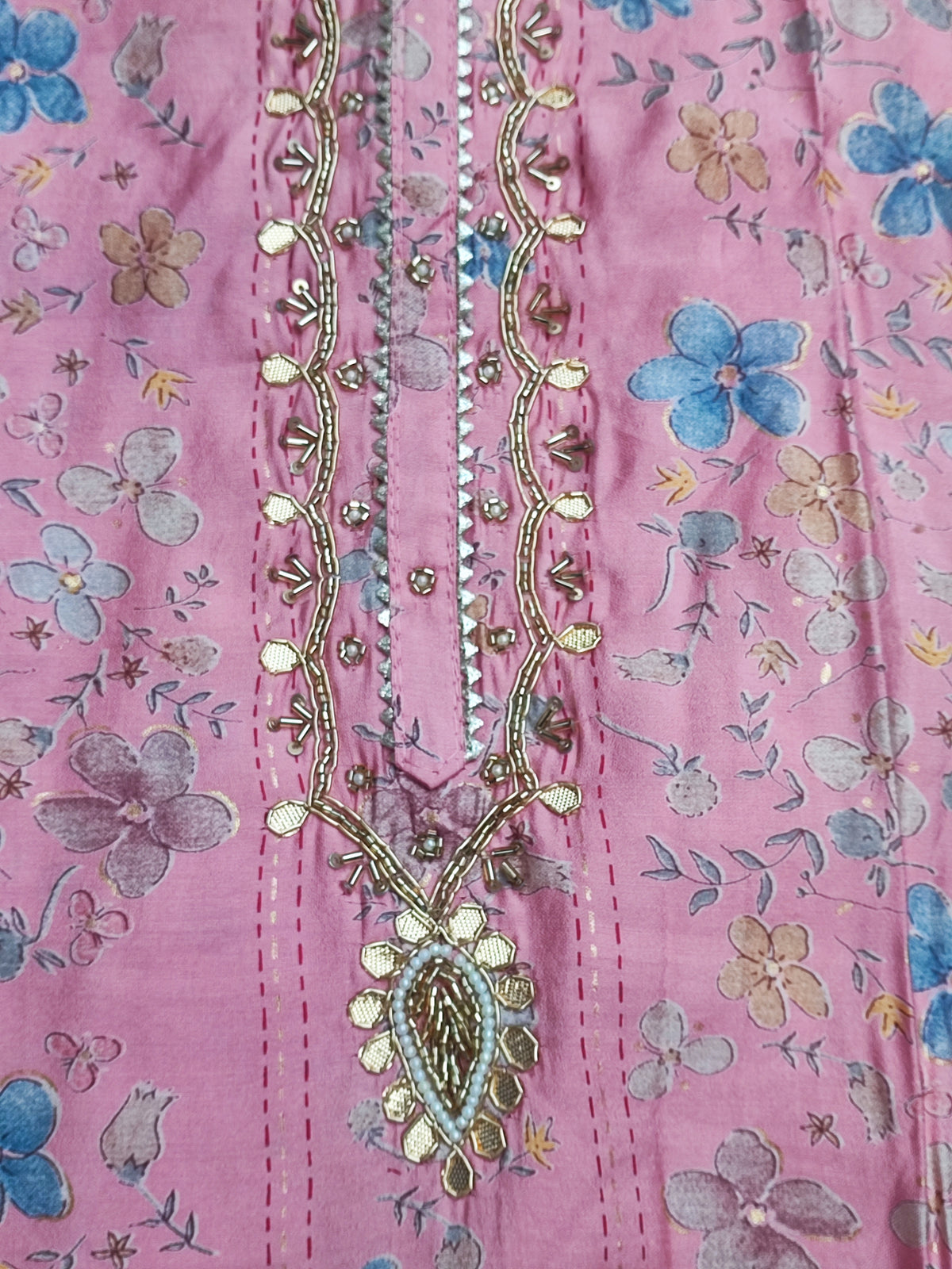 Printed muslin dupatta in pink with watercolour florals and border panel