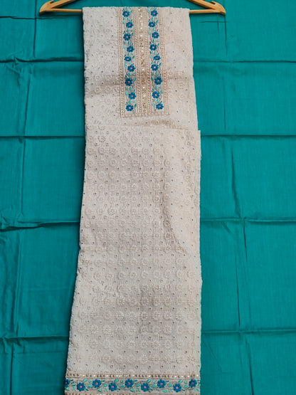 Cream cambric cotton shirt piece with allover chikankari front