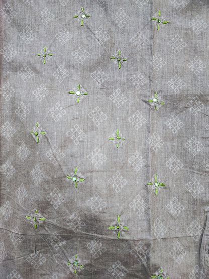 Cotton dupatta in green and grey ikat-style arrow print