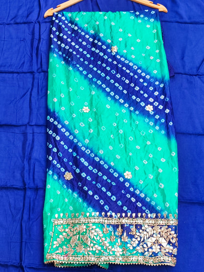 Rama green and blue bandhani dupatta with gota lace