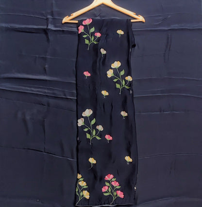 Black Organza Suit with Floral Thread Work