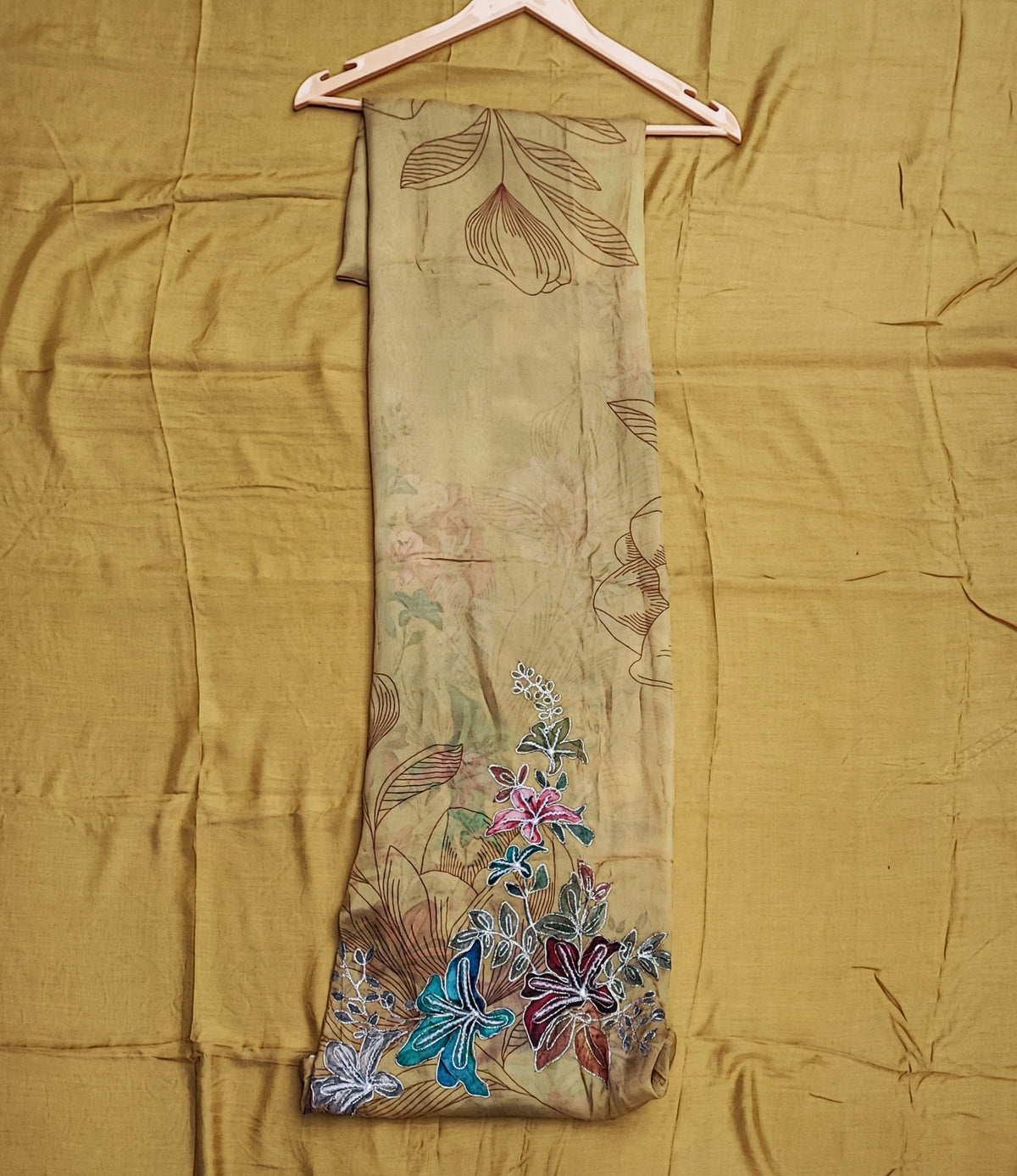 Mustard Organza Suit with Floral Digital Print