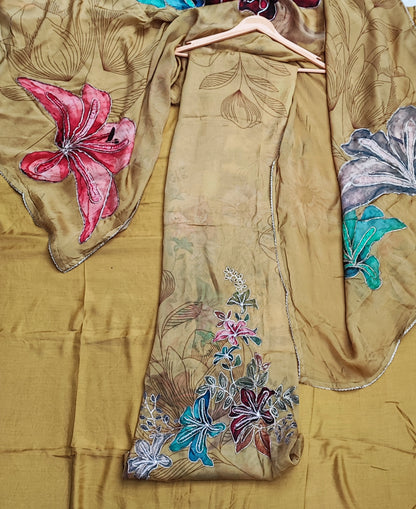 Mustard Organza Suit with Floral Digital Print
