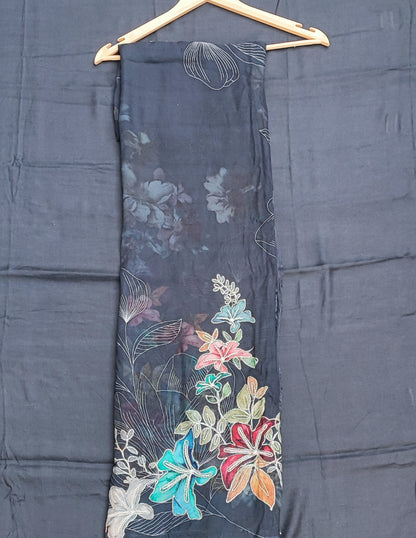 Black Organza Suit with Floral Digital Print