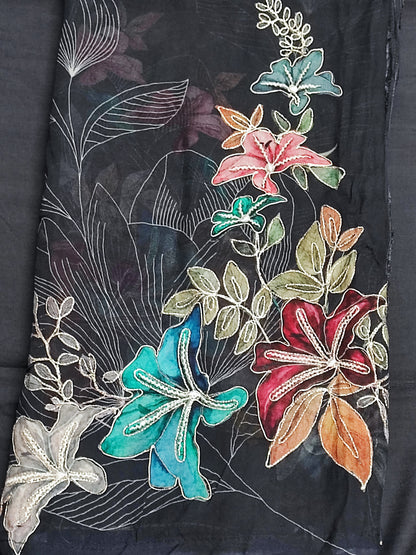 Black Organza Suit with Floral Digital Print