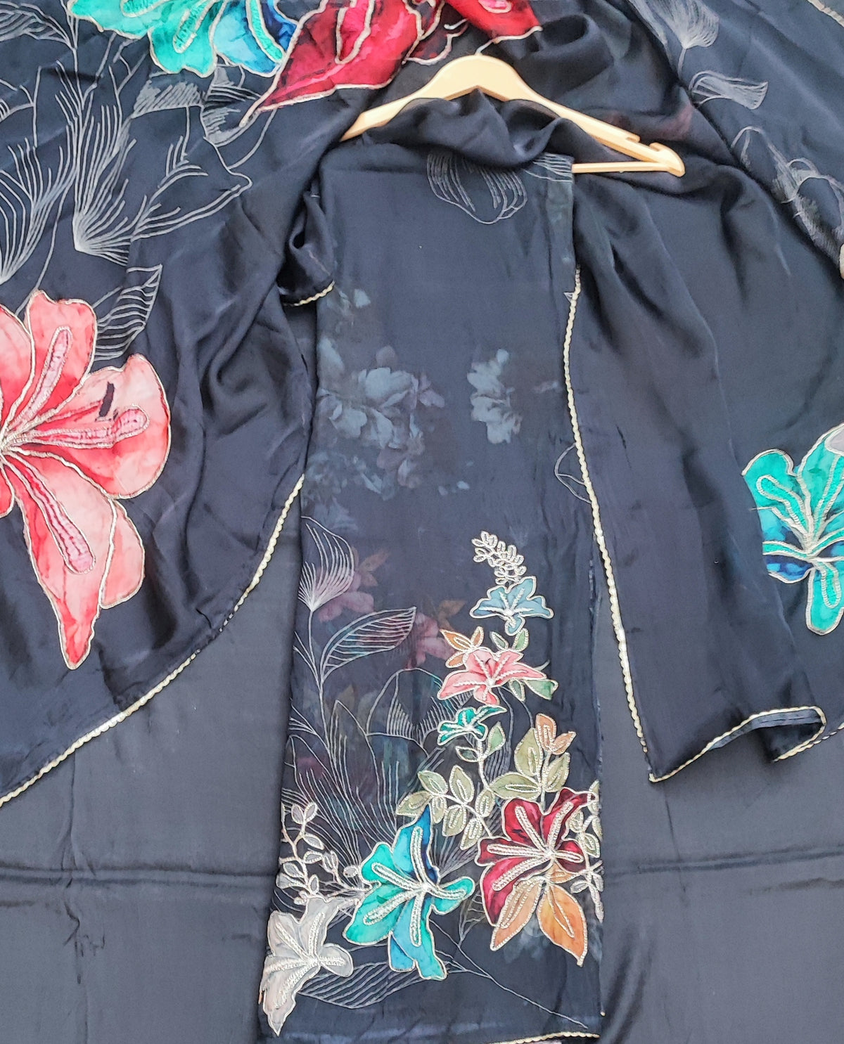 Black Organza Suit with Floral Digital Print