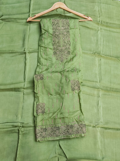 Parrot Green Silk Suit with Banarasi Dupatta