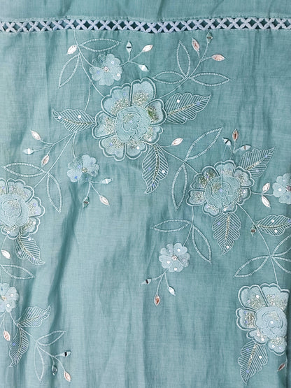 Sea Green Mul Cotton Suit with Mirror Work