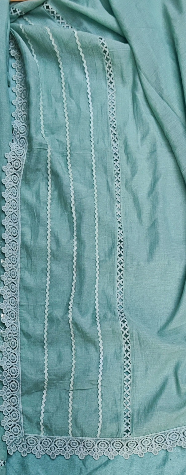 Sea Green Mul Cotton Suit with Mirror Work