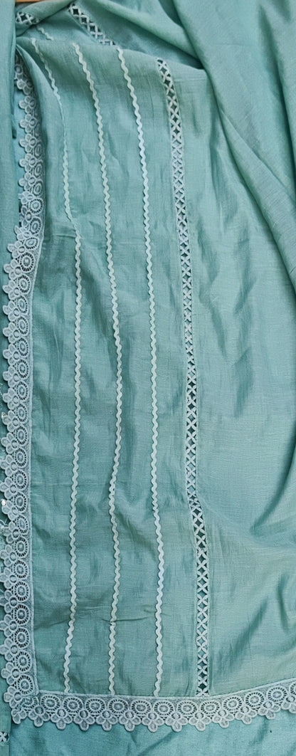 Sea Green Mul Cotton Suit with Mirror Work